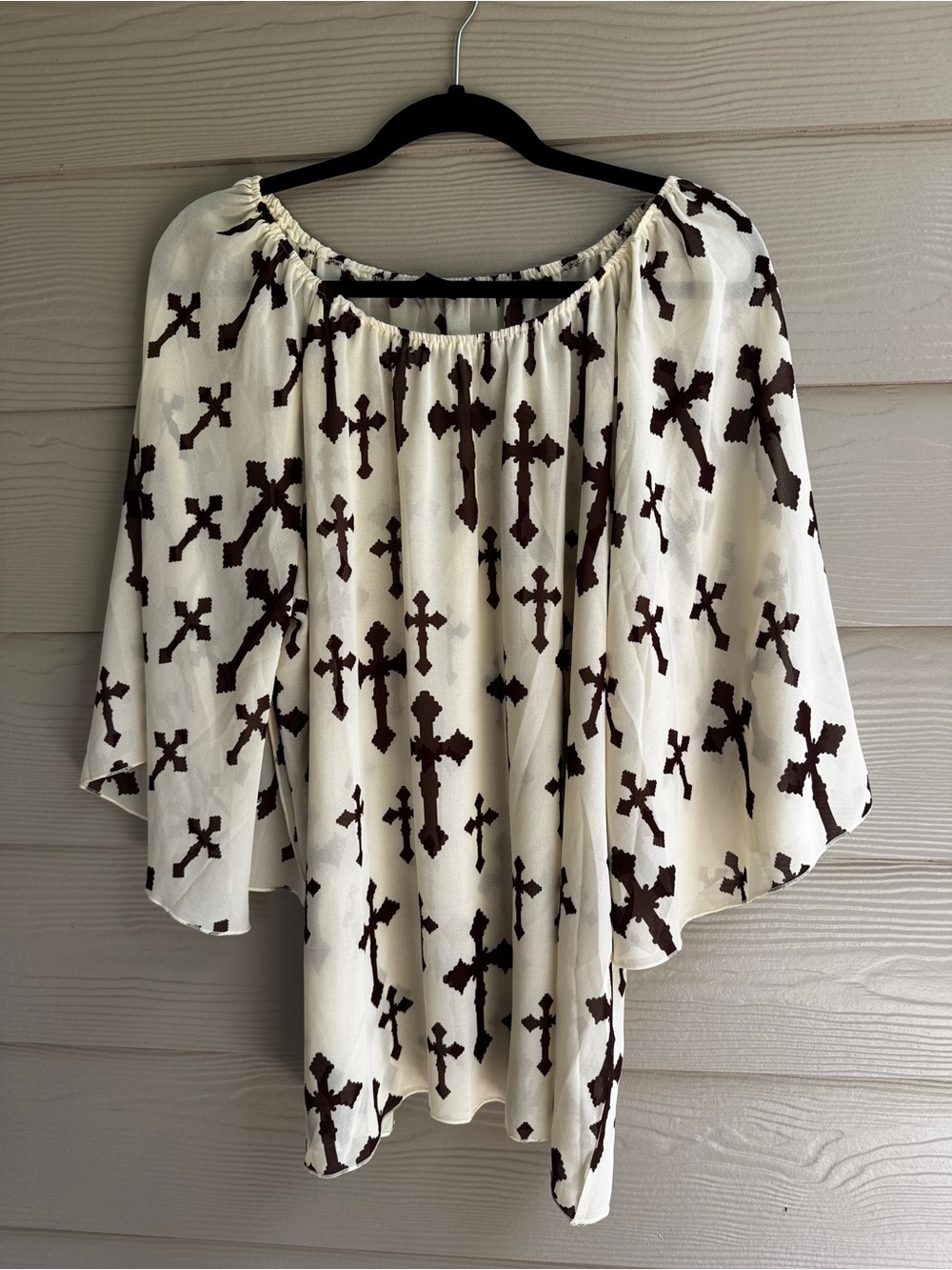 Western Blouse Brown Cross Print peasant cowgirl